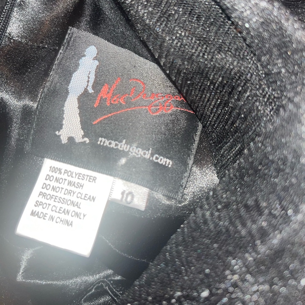 Mac Duggal Black Midi Dress with Blue and White Floral Appliqué - Picture 5 of 7
